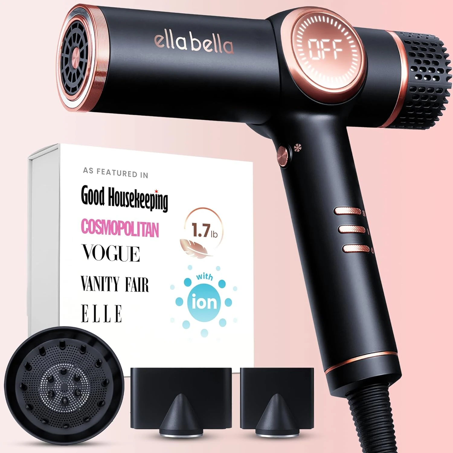 ELLA Ionic Hair Dryer – Rapid Drying, Low Noise