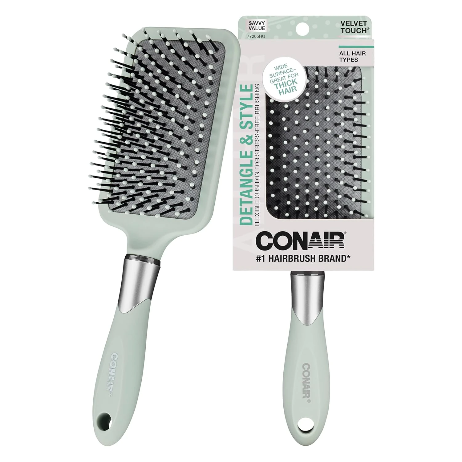 Conair Velvet Touch Paddle Brush – Soft Handle, Detangling