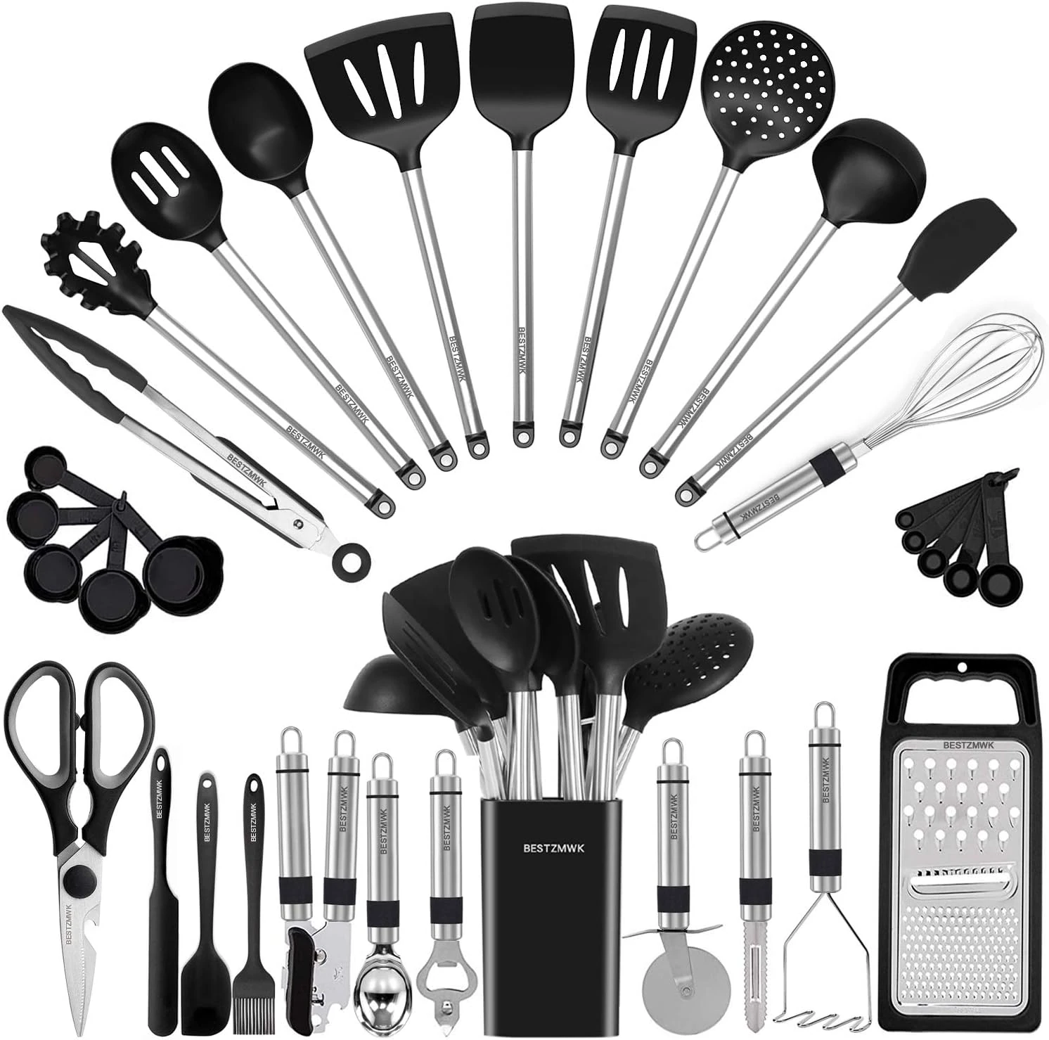 BESTZMWK Kitchen Utensil Set – Silicone & Steel, 33 Pieces
