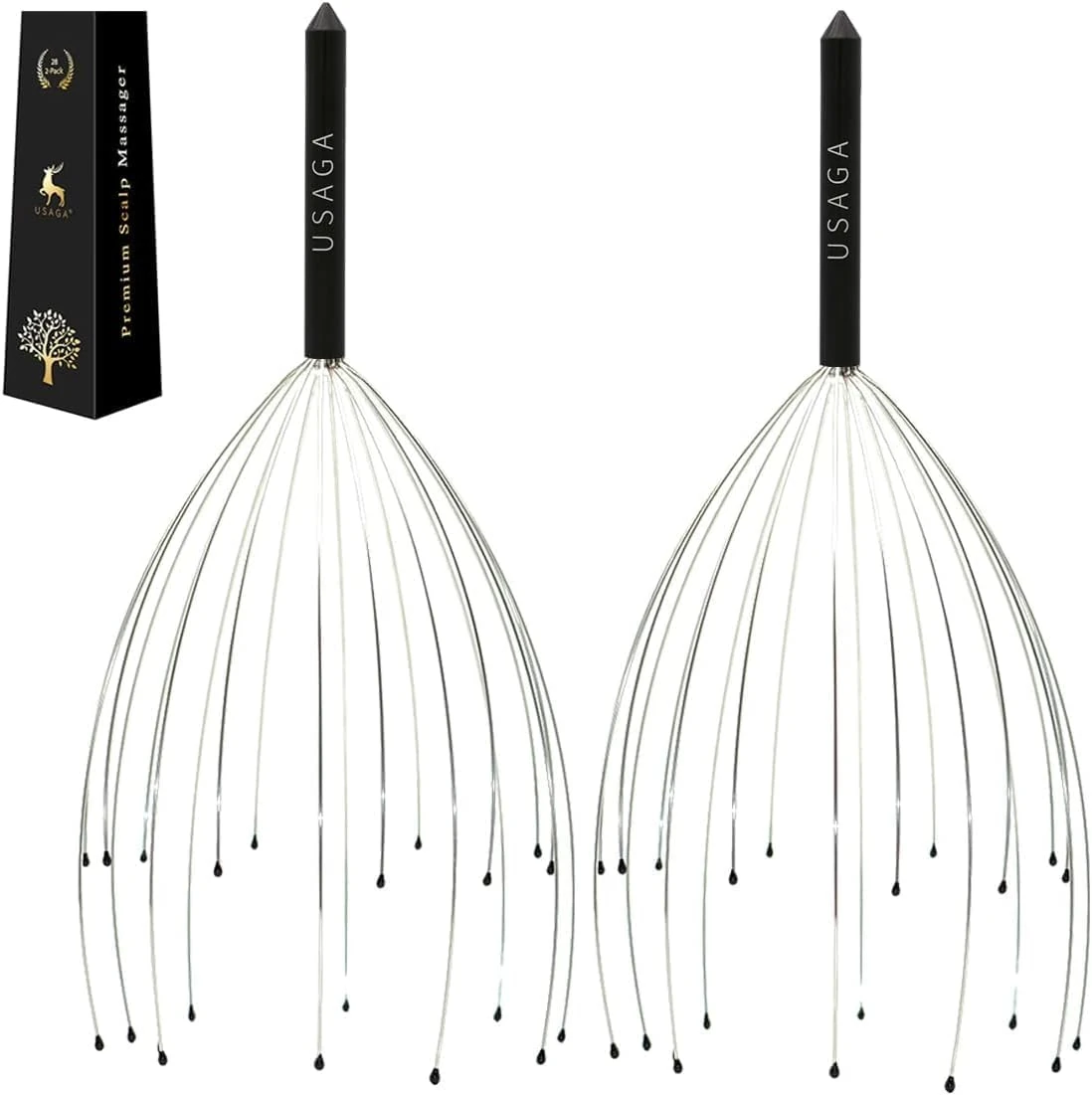USAGA Head Massager – 20 Fingers, Black & Black