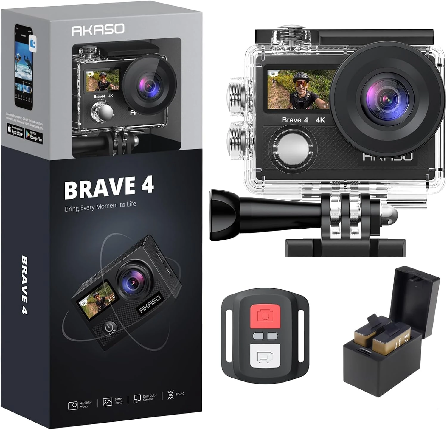 AKASO Brave 4 Action Camera – 4K, EIS, Waterproof