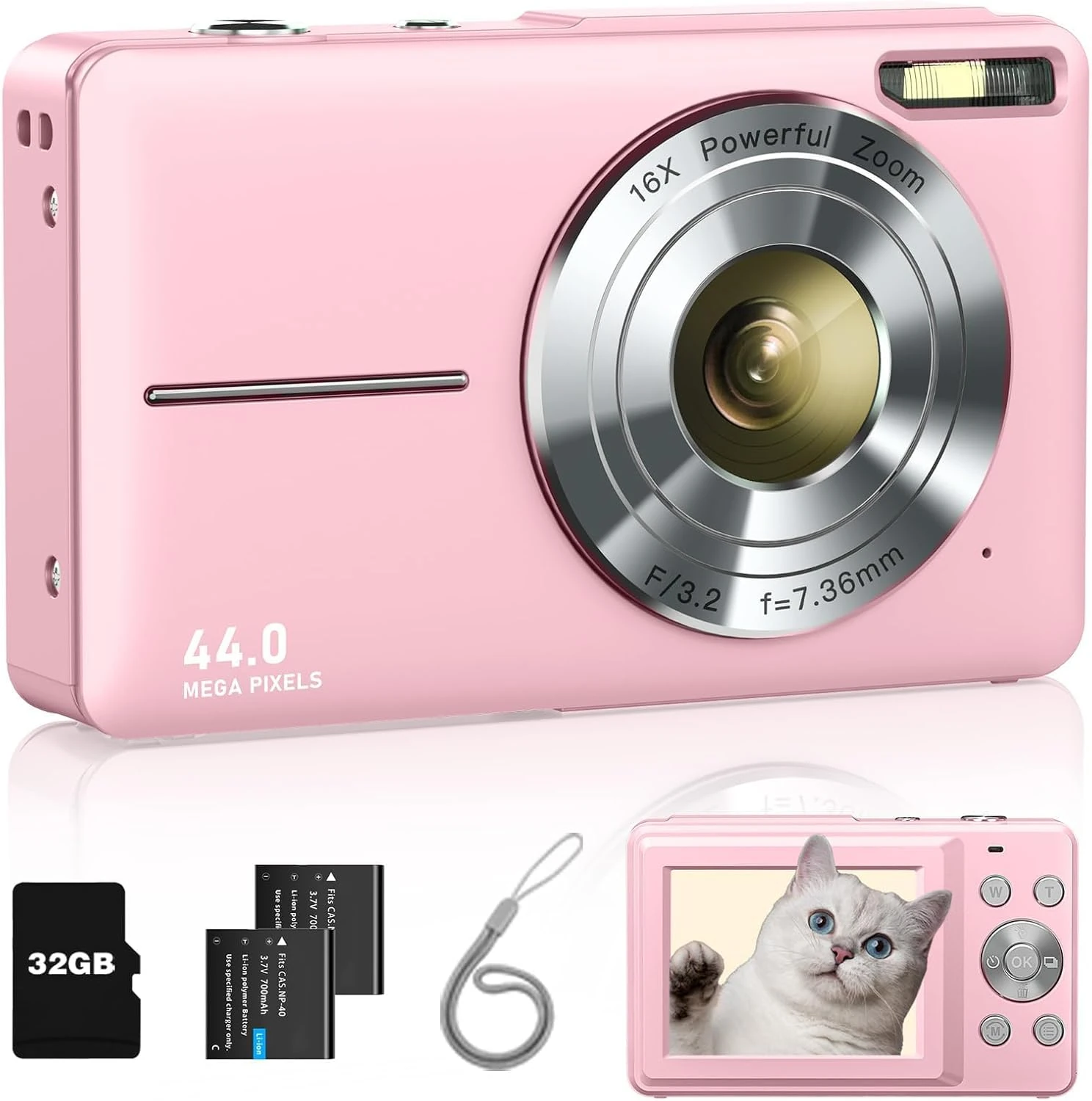 Lecran Digital Camera – 1080P, 16X Zoom, Pink