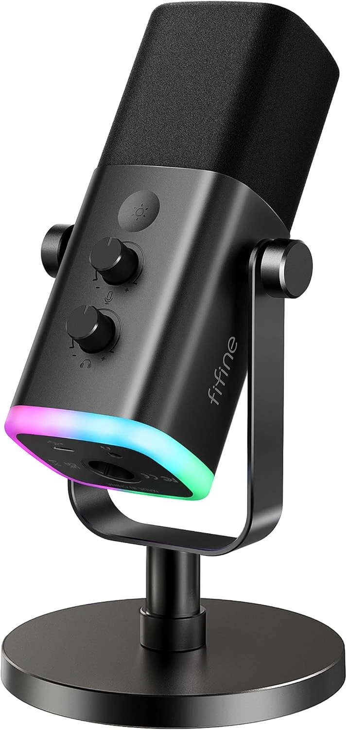 FIFINE USB/XLR Microphone – RGB Light, Desktop Microphone