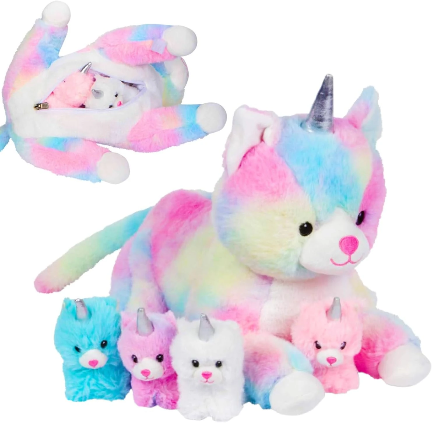 PixieCrush Unicorn Cat Plushie – Mommy Cat with 4 Kittens