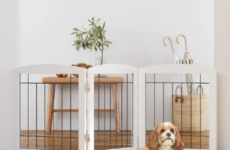 PAWLAND Dog Gate – Foldable Wooden 60″W 24″H
