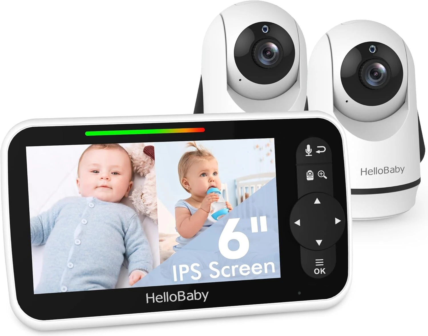 HelloBaby Video Baby Monitor – 6″ Screen, 2 Cameras