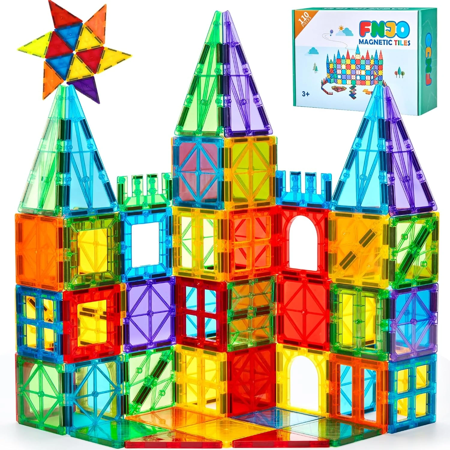 FNJO Magnetic Tiles – 110PCS STEM Building Set