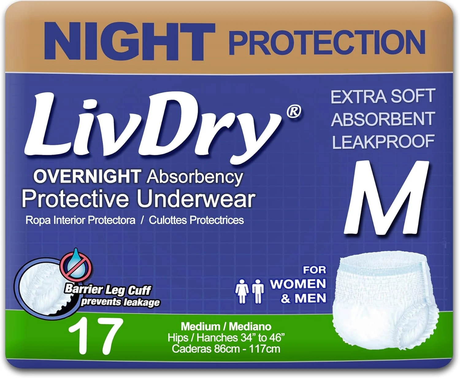 LivDry Adult Incontinence Underwear – Overnight Absorbency