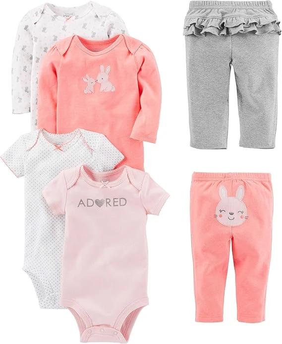 Carter’s Simple Infant Bodysuits & Pants Set – 6-Piece, Mixed Sleeves