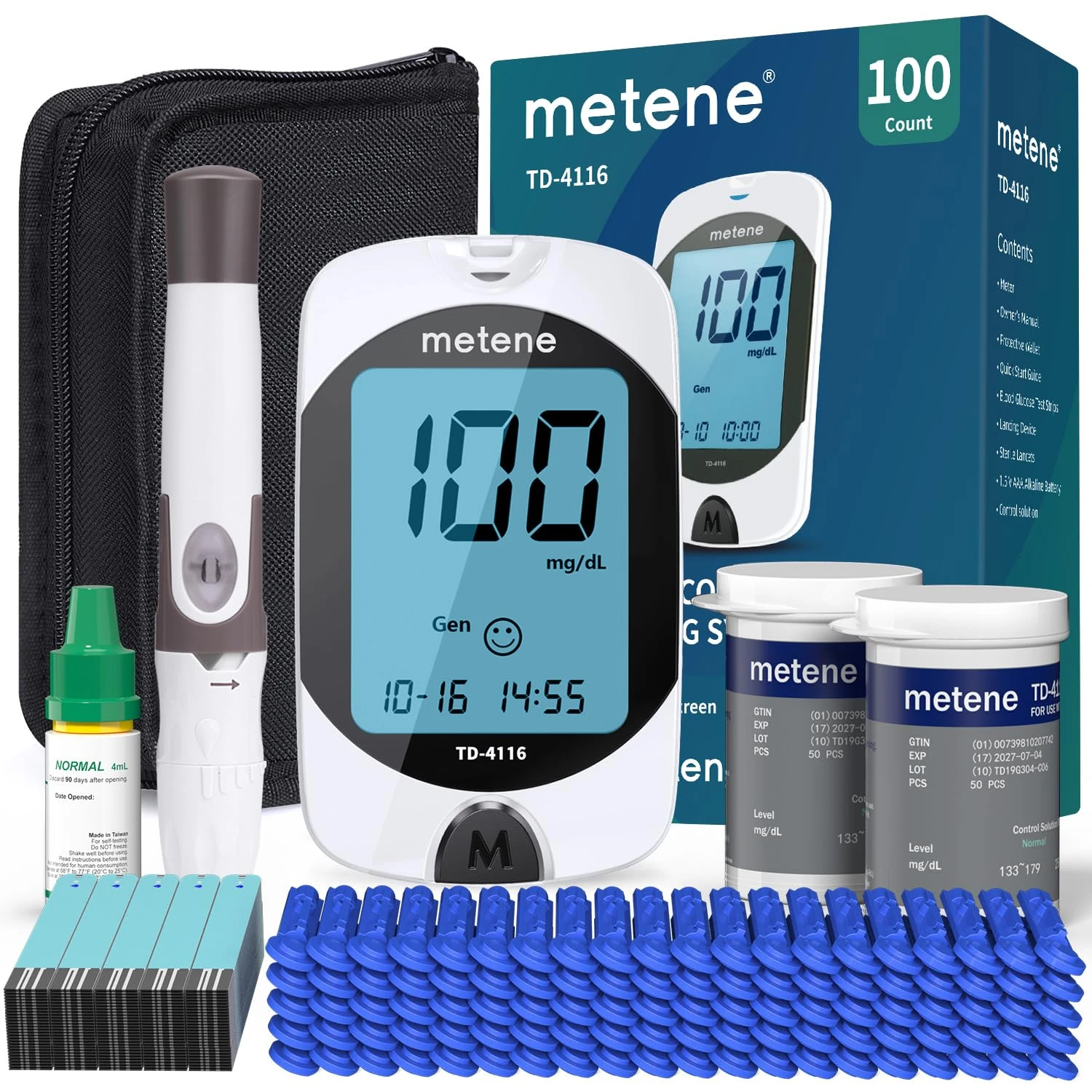 Metene Blood Glucose Monitor Kit – No Coding, Large Display