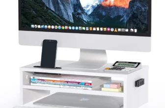 BONTEC Wooden Monitor Stand –  Cable Management, Cellphone Holder, Cable Management