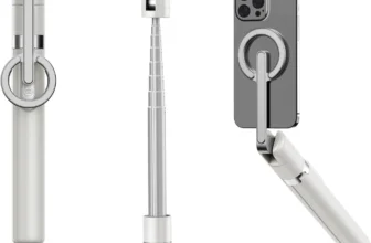 TONEOF 6-inch Magnetic Selfie Stick Tripod – 360° Rotatable, Remote for Iphone & Android, Beige Gray