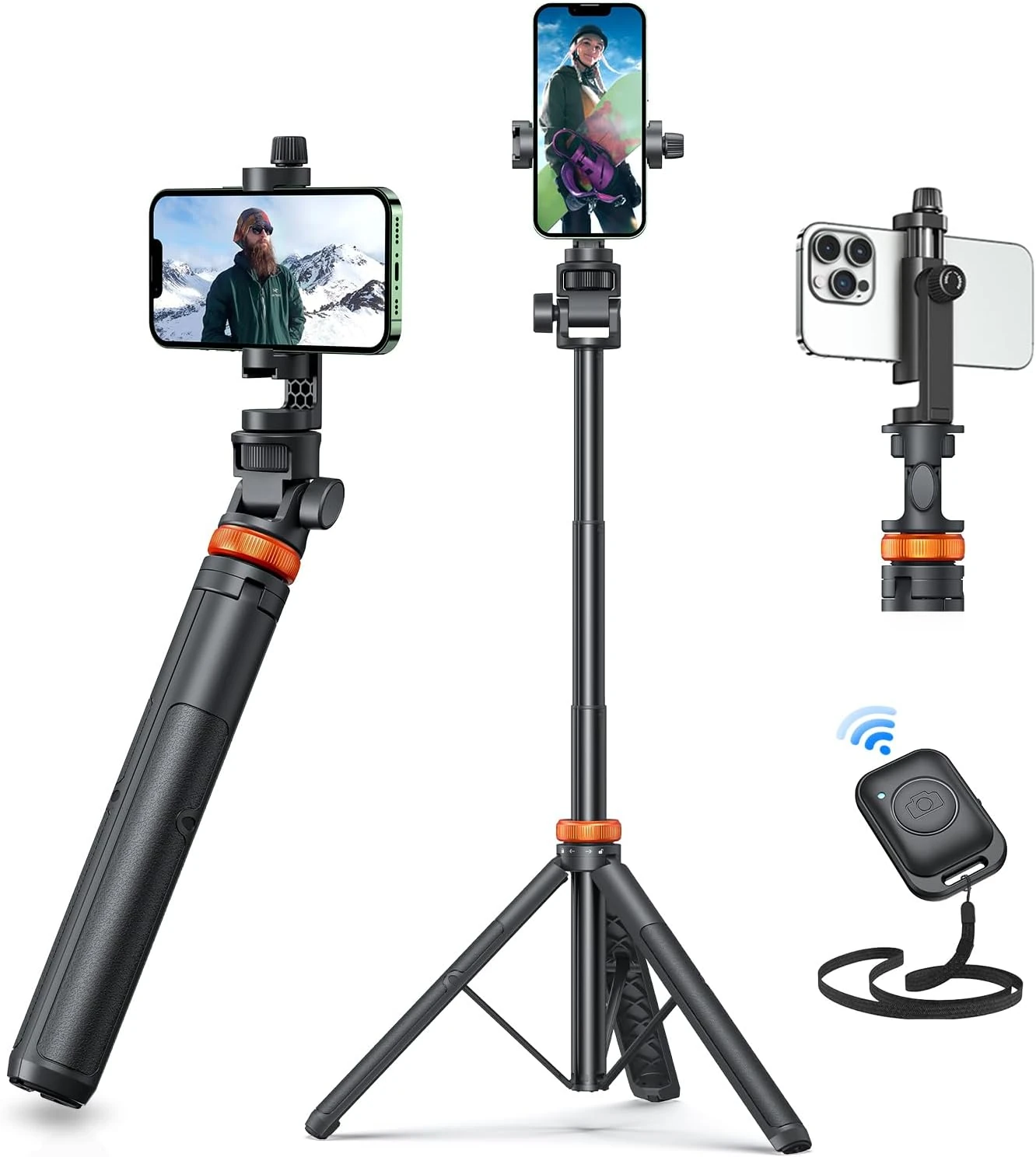 EUCOS 62-inch Phone Tripod – Extendable Stand & Remote Selfie Stick, For Iphone & Android