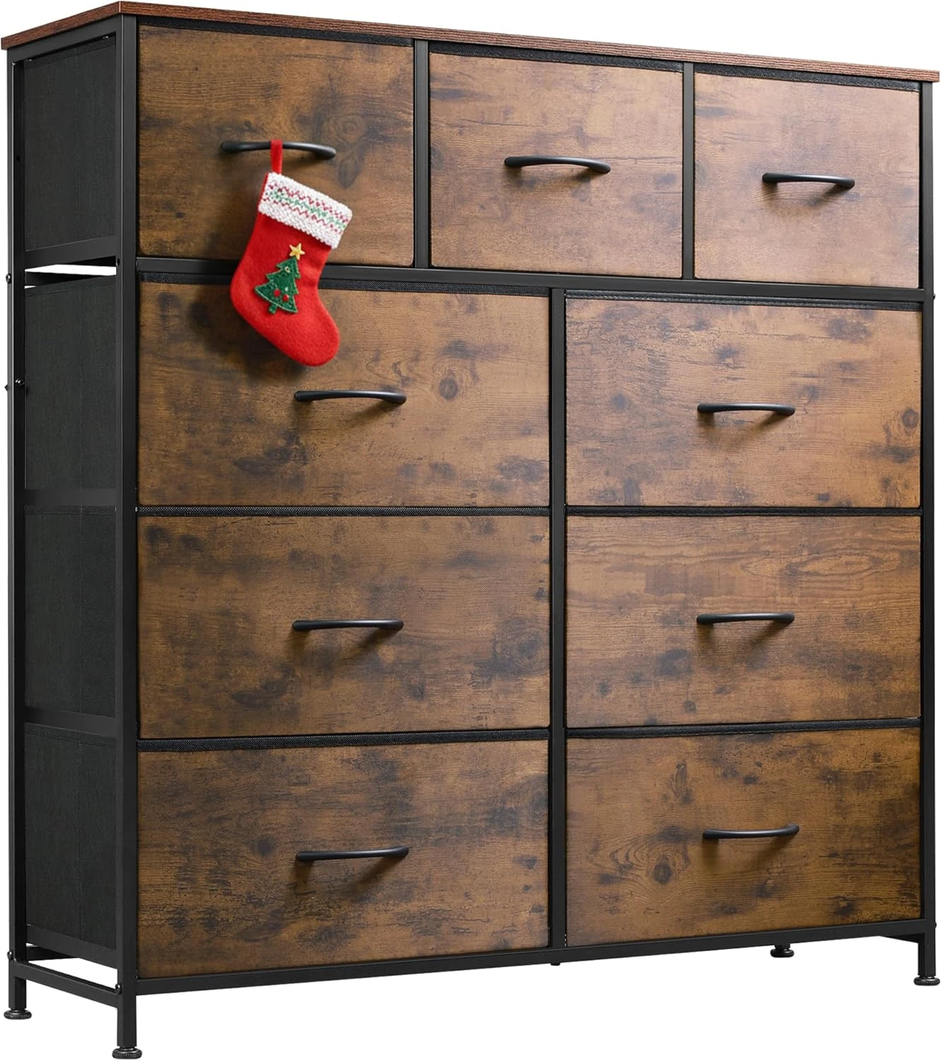 WLIVE 9-Drawer Dresser – Fabric Bins, Rustic Brown