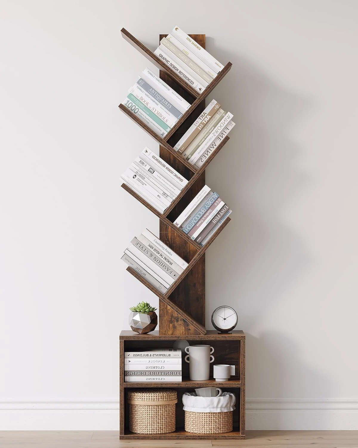 SUNMORY Bookshelf – 6 Tier, Storage Cabinet, Rustic Brown