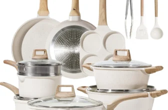 CAROTE Cookware Set – 21Pcs Nonstick White Granite