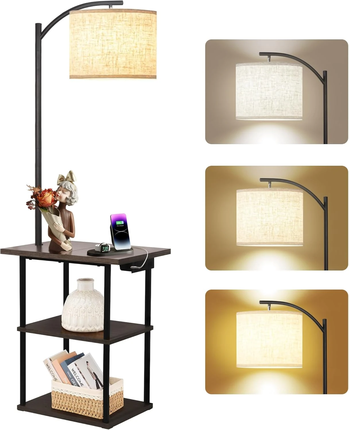 PESRAE Floor Lamp Table – USB & Type-C Charging