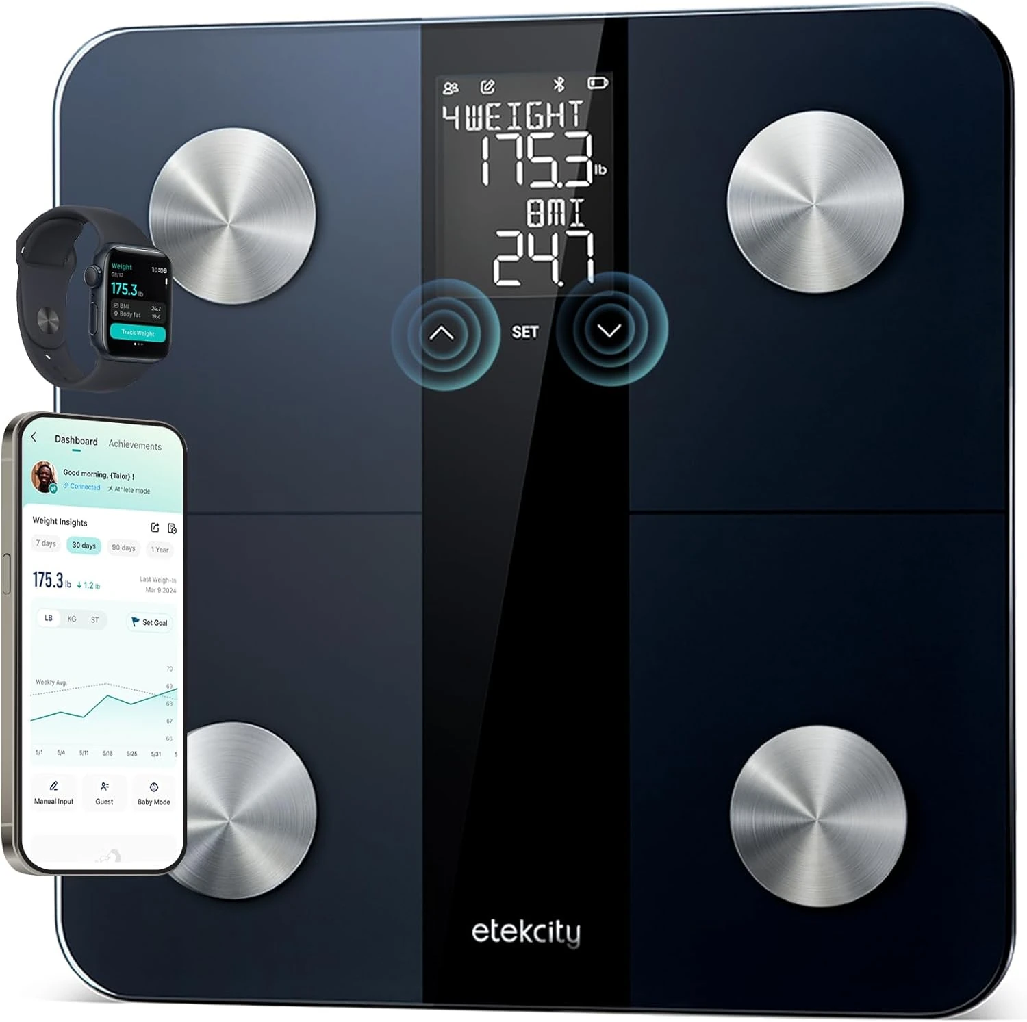 GE Smart Scale – 500lbs Capacity, BMI, Fat, Muscle Mass, Bluetooth
