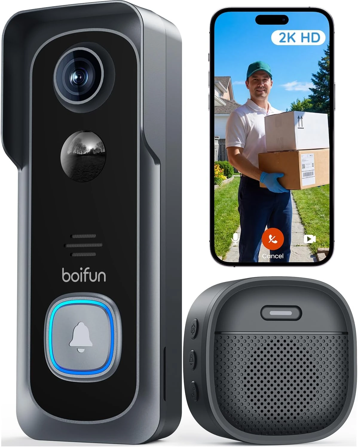 BOIFUN Video Doorbell – 2K HD, Two-Way Audio