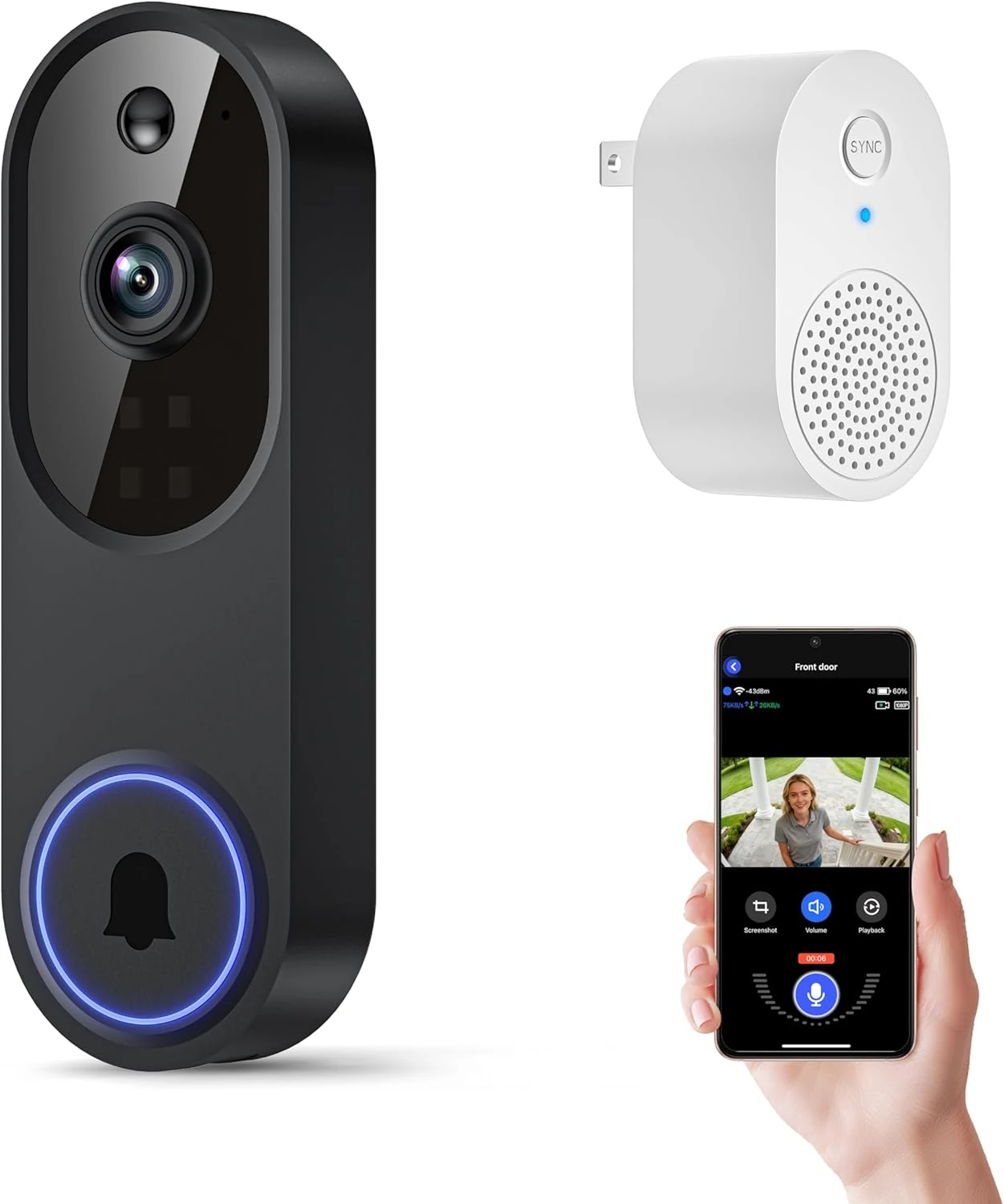 Orbitell Video Doorbell – 1080p Wi-Fi, AI Motion Detection