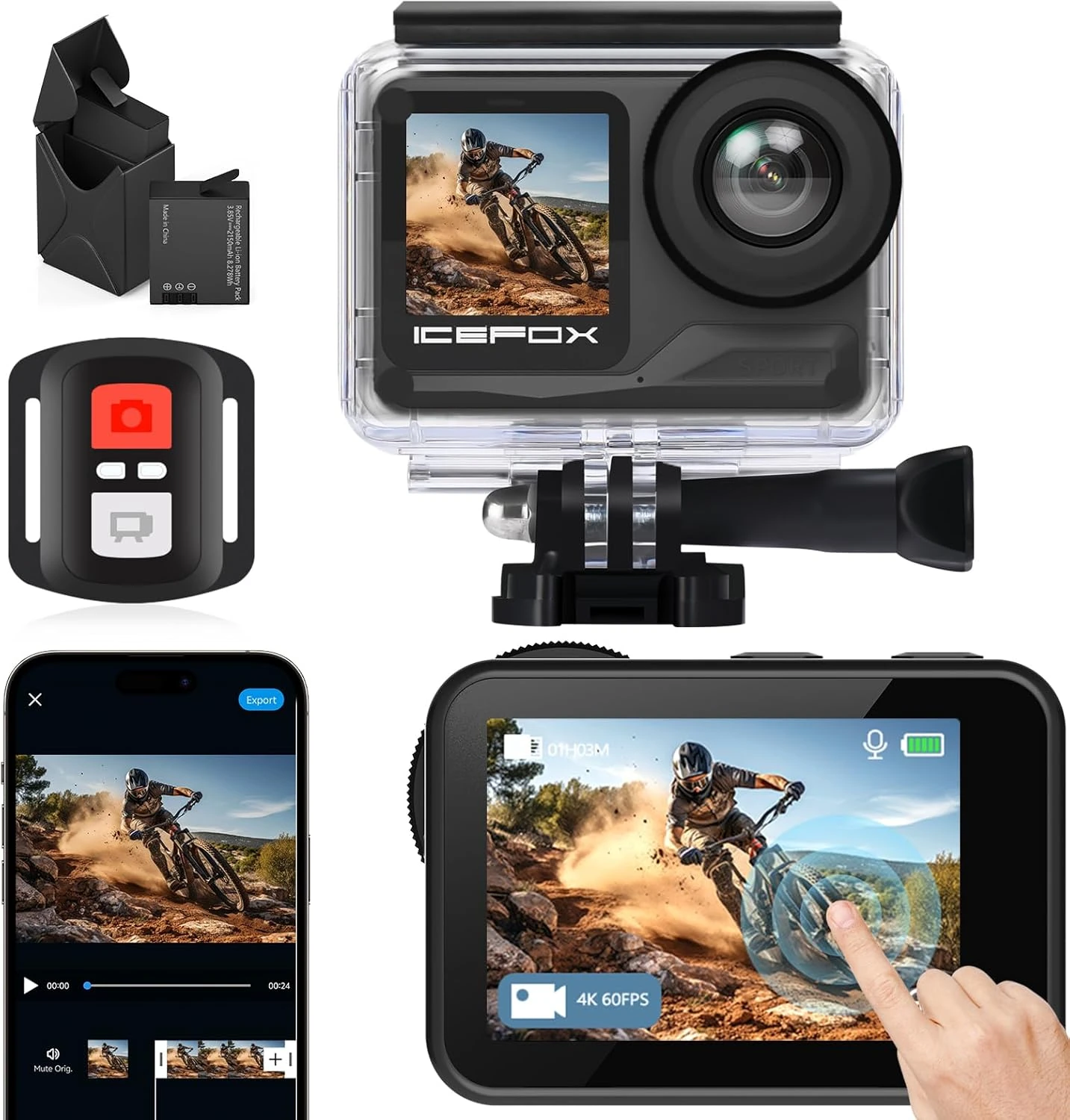 AKASO EK7000 Action Camera – 4K 30fps, 131ft Waterproof