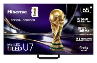 Hisense 65″ U7 Mini-LED TV – 4K Hi-QLED, Native 165Hz, Dolby Vision IQ · Atmos