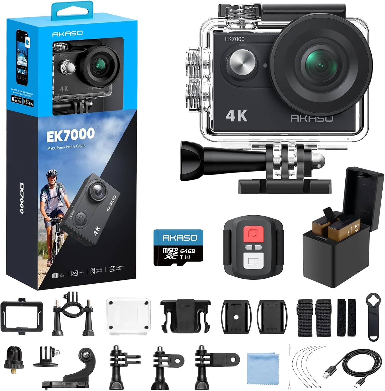 AKASO EK7000 Action Camera – 4K, Waterproof 131FT