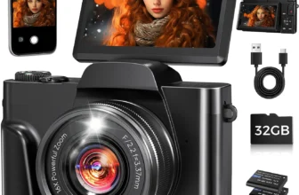 FACLAM 4K Digital Camera – 64MP, WiFi, 3” 180° Flip Screen, 16X Zoom
