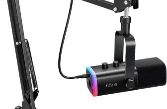 FIFINE Gaming Microphone – XLR/USB, RGB, Boom Arm Stand, Headphone Jack