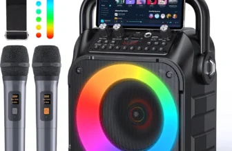 CYY Karaoke Machine – Bluetooth Speaker, 2 Wireless Mics, USB/TF/REC/FM/AUX for Home Party