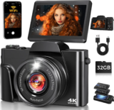 FACLAM 4K Digital Camera – 64MP, WiFi, 3” 180° Flip Screen, 16X Zoom