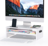 BONTEC Wooden Monitor Stand –  Cable Management, Cellphone Holder, Cable Management