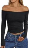 Trendy Queen Women’s Off-Shoulder Top – Long Sleeve Y2K Style