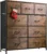 WLIVE 9-Drawer Dresser – Fabric Bins, Rustic Brown