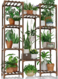 Bamworld Plant Stand – Tall Wood Shelf, Indoor/Outdoor